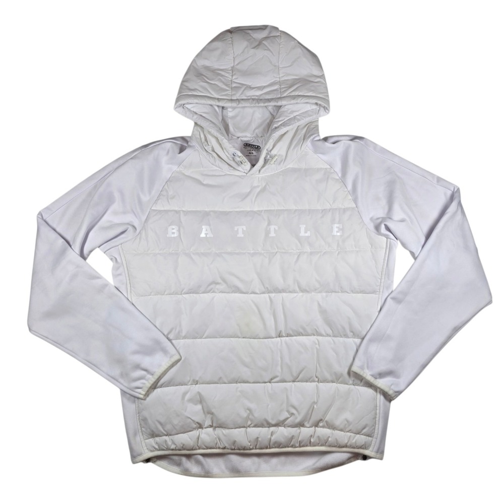 Battle Bomb White Puffer Pullover Performance Hoodie Football Jacket- Adult Sz L